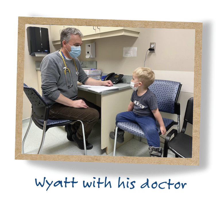 Dr surgery Wyatt sits in chair